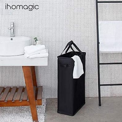 Ihomagic Schmaler Wäschekorb mit Griff, 45L, 39x19x60CM, Schwarz - Stabiler