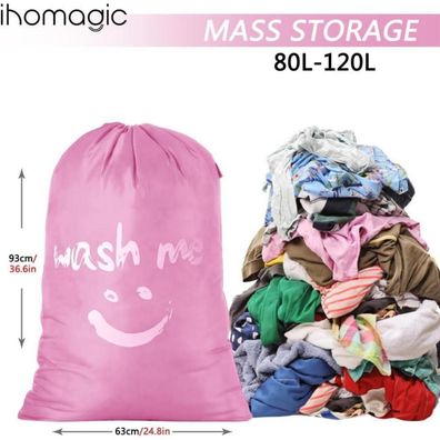 Ihomagic 2er Wäschesäcke mit Kordelzug, 66x96cm, Rosa - Ideal für Reisen und