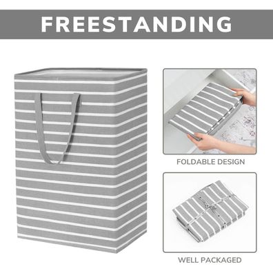 Timeyard Wäschekorb faltbar 75L, 43x60cm, Grau & Weiß, Wasserdicht mit