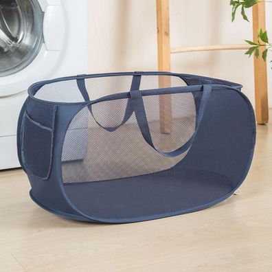 RunFar shop Faltbarer Wäschekorb Pop-Up-Design mit Seitentasche, Marineblau, 2