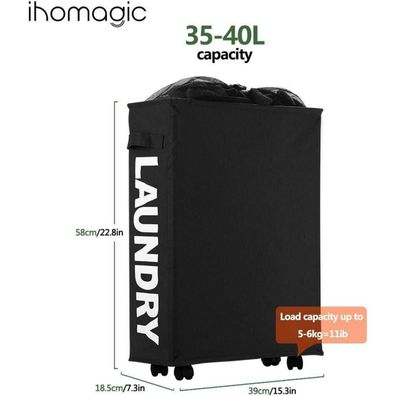Ihomagic Wäschesammler mit Rollen, schmaler faltbarer Wäschekorb für kleine