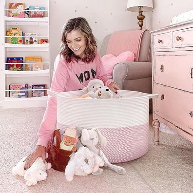 Timeyard Großer Aufbewahrungskorb mit Griff, rosa Wäschekorb für Kinderzimmer