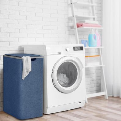 Capocica Schmaler Wäschekorb mit Deckel 100L, Marineblau - Platzsparend