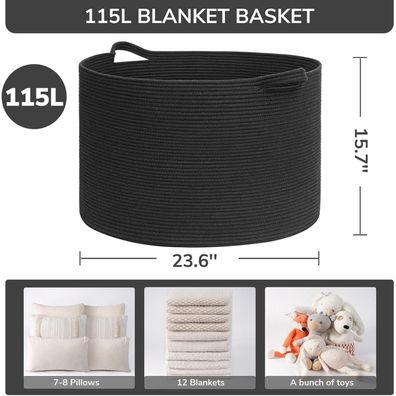 Timeyard 115L Extra großer schwarzer Deckenkorb, Hundespielzeugkorb, Schuhkorb