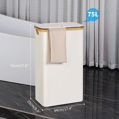 efluky Wäschekorb mit Deckel, 75L, schmal, faltbar, mit waschbarer Innentasche