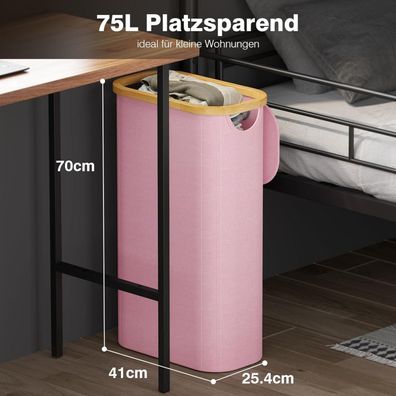 Bathola Schmaler Wäschekorb mit Deckel, 75L, faltbar, herausnehmbarer