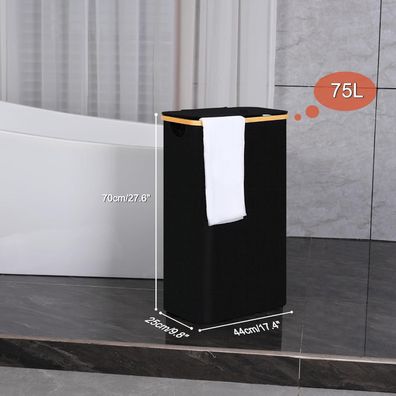 efluky Wäschekorb mit Deckel 75L, schmal und faltbar mit waschbarer