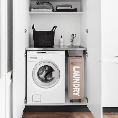 Rieeyrslza Faltbarer Wäschekorb mit Rollen, 43L Schmaler Oxford-Stoff, Khaki