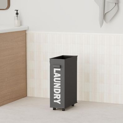 Ihomagic Wäschekorb mit Rädern, faltbar, 40L, dunkelgrau, 39x18.5x58cm