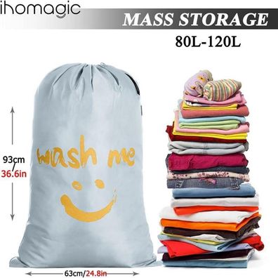 Ihomagic 2er Pack Wäschesäcke mit Kordelzug, reißfestes Nylon, 66x96cm, Silbrig