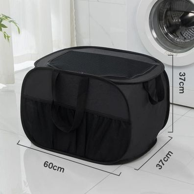 RunFar shop Pop Up Wäschekorb mit Deckel, 37x37x60 cm, faltbar, 75L, schwarz