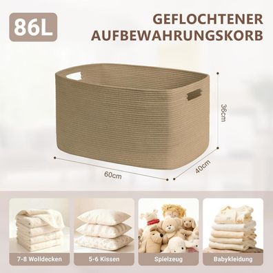 Myhommatto Großer 86L Aufbewahrungskorb aus Baumwollseil, Boho Korb für