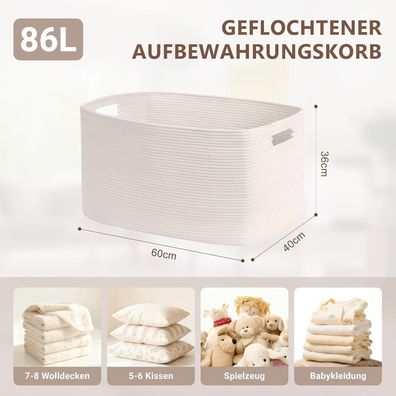 Myhommatto Großer 86L Aufbewahrungskorb aus Baumwollseil, Boho Korb für