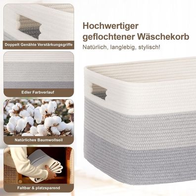 Myhommatto 72L Aufbewahrungskorb groß aus Baumwollseil, geflochten mit Griffen