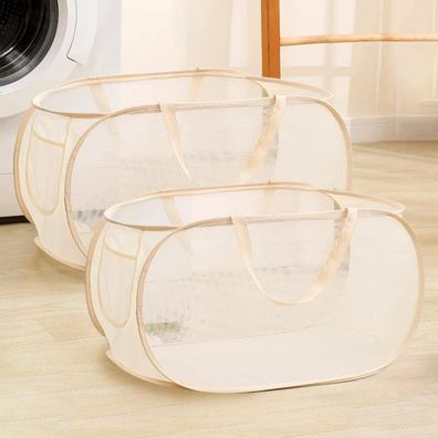 RunFar shop Faltbarer Wäschekorb Pop-Up-Design mit Seitentasche, groß, Beige, 2