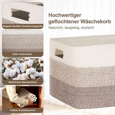 Myhommatto 60L Aufbewahrungskorb aus Baumwollseil, geflochten mit Griffen