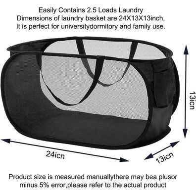 RunFar shop Faltbarer Wäschekorb Pop-Up mit Seitentasche, groß, 57x36x36 cm