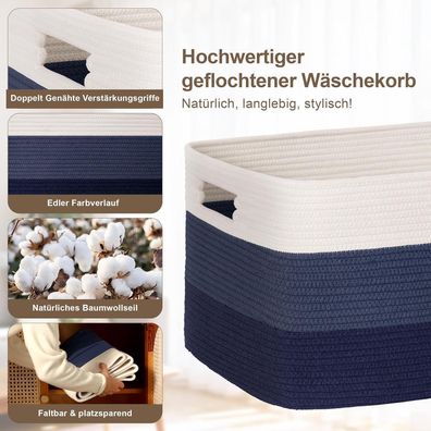 Myhommatto 72L Aufbewahrungskorb groß aus Baumwollseil, geflochten mit Griffen