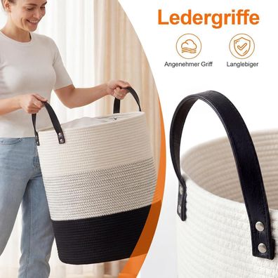 Toyzy 100L Baumwollschnur Wäschekorb groß, Woven Storage Basket mit Griffen