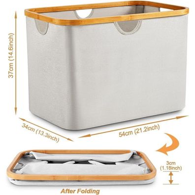 Dokrvloq Faltbarer Wäschekorb 68L Beige Stoff Bambus, Klappbar & Platzsparend