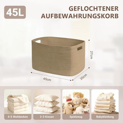 Myhommatto 45L Aufbewahrungskorb aus Baumwollseil, Boho Korb für Spielzeug