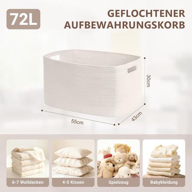 Myhommatto Großer 72L Aufbewahrungskorb aus Baumwollseil, Boho Korb für