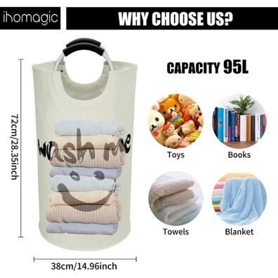 Ihomagic 95L Faltbarer Wäschekorb aus Oxford-Gewebe mit Aluminium-Griff, Beige