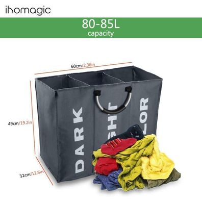 Ihomagic Wäschesortierer 3 Fächer 90L & 2er Set Aufbewahrungsbox Stoff