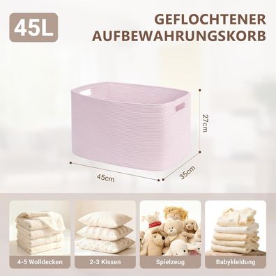 Myhommatto 45L Aufbewahrungskorb aus Baumwollseil, geflochten, rosa, für