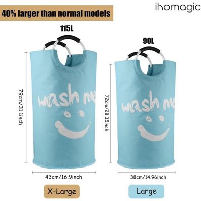 Ihomagic Faltbarer Wäschekorb XL 115L, 43x43x79cm, Blau - Großer Wäschesammler