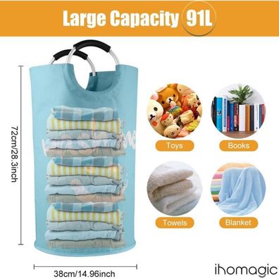 Ihomagic Wäsche-Set: 2x 95L faltbare Wäschekörbe & 1x 125L XL Wäschesack