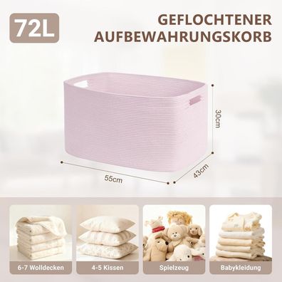 Myhommatto 72L Aufbewahrungskorb aus Baumwollseil, geflochten, Rosa, für