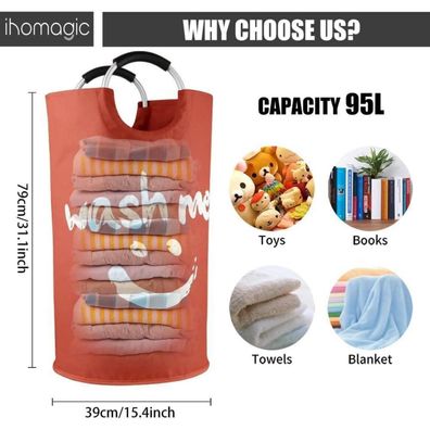Ihomagic 95L Oxford Stoff Wäschekorb mit Griffen - Smiley Wäschesammler