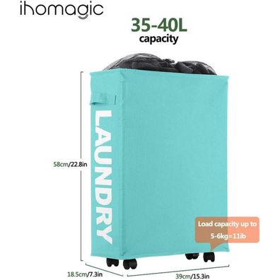 Ihomagic Wäschesammler mit Rollen, schmaler faltbarer Wäschekorb für kleine