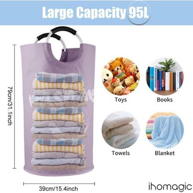 Ihomagic 95L Faltbarer Wäschekorb aus 600D Oxford Stoff mit stabilen Griffen