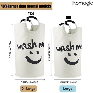 Ihomagic 115L Extra Großer Wäschesammler, Zusammenklappbare Wäschetonne aus
