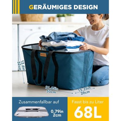 Southgate Faltbarer Wäschekorb 2er Set, je 68L, extra flach 2 cm, schnell