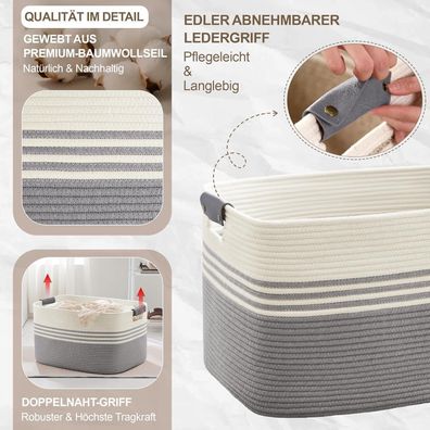 Myhommatto Wäschekorb Geflochten Klein aus Baumwollseil, 45L Aufbewahrungskorb
