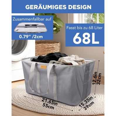 Southgate Faltbarer Wäschekorb 68L - Extra flach 2 cm, schnell