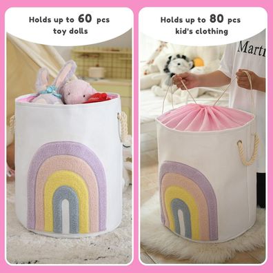 INough Baby Wäschekorb Rosa, 58L Canvas Wäschesammler mit Zugverschluss