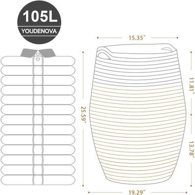 Youdenova Wäschekorb aus Baumwollseil, 105L, faltbar, dunkelgrau