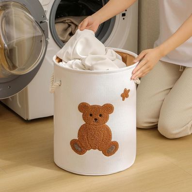 INough Kinder Wäschekorb Baby Wäschesammler mit 3D Bär, Aufbewahrung für