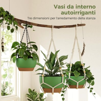 Bamworld 3er-Set Makramee Blumenampeln mit Selbstbewässerung, Hängende