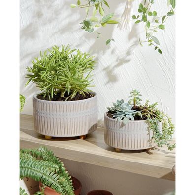 LE TAUCI Keramik Blumentopf 2er-Set (16,5 + 20 cm), Stern Weiß, moderner
