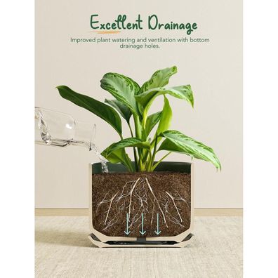 LE TAUCI Keramik-Blumentopf 17 cm mit Untersetzer & Drainageloch, moderner
