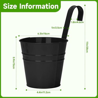 Kinglake 10er Set Hängende Blumentöpfe aus Metall, Schwarz, 16CM Durchmesser