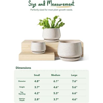 LE TAUCI Keramik Blumentöpfe mit Untersetzer, 3er Set (10/13/16 cm) für