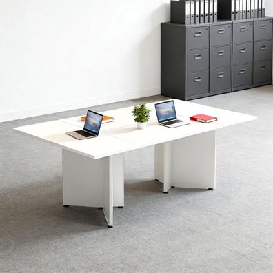 Zrbddef Modularer Konferenztisch erweiterbar, 540 cm, Weiß - für 4-12 Personen