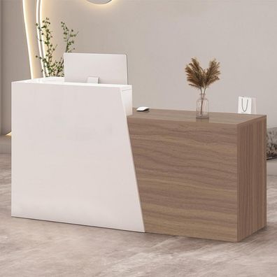 Zrbddef Empfangstheke mit Schublade, 170x42x100cm, White + Light Brown / Left