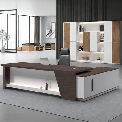 Zrbddef Moderner L-förmiger Schreibtisch mit Stauraum, 140x60x75cm, Schwarz-Weiß